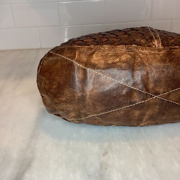 Langellotti Purse Handbag Leather Brown Genuine Woven Shoulder Bag - Picture 8 of 15